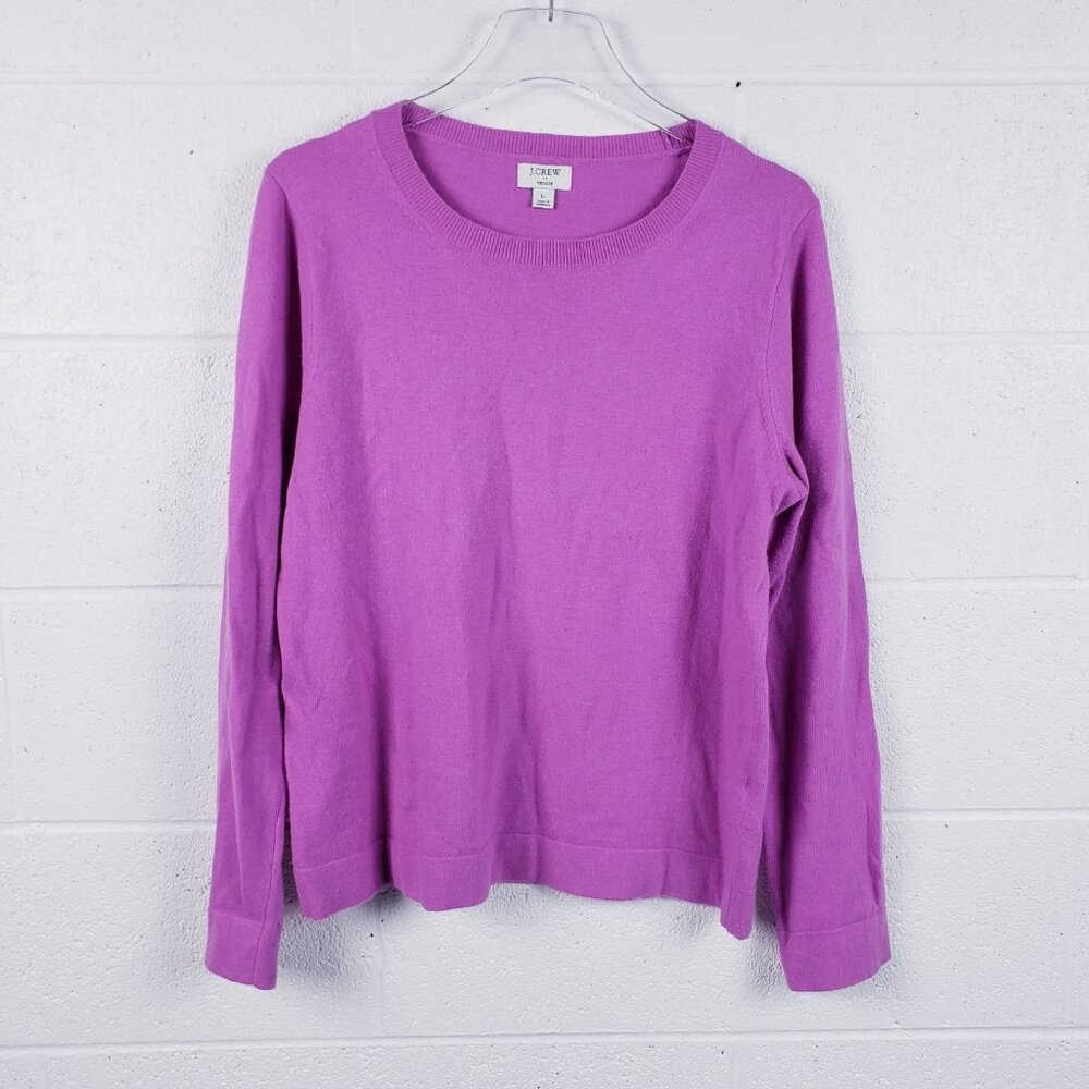 J Crew Cotton-Wool Blend Teddie Sweater Purple Crewneck Knit Pullover Size Large
